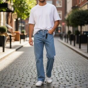 GILIPUR‎ Mens Blue Cotton Straight Leg Jeans XL 29x31 Denim Pants